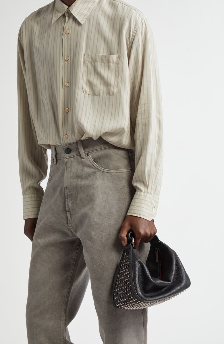 Christian Louboutin Funky Empire Spike Dopp Leather Top Handle Pouch, Alternate, color, Black/ Gun Metal