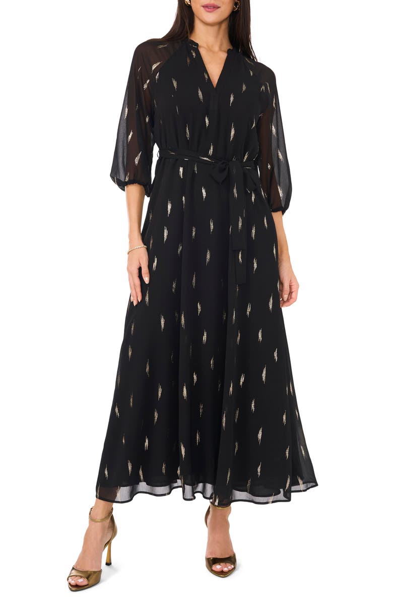 Vince Camuto Metallic Chiffon Balloon Sleeve Maxi Dress, Main, color, 