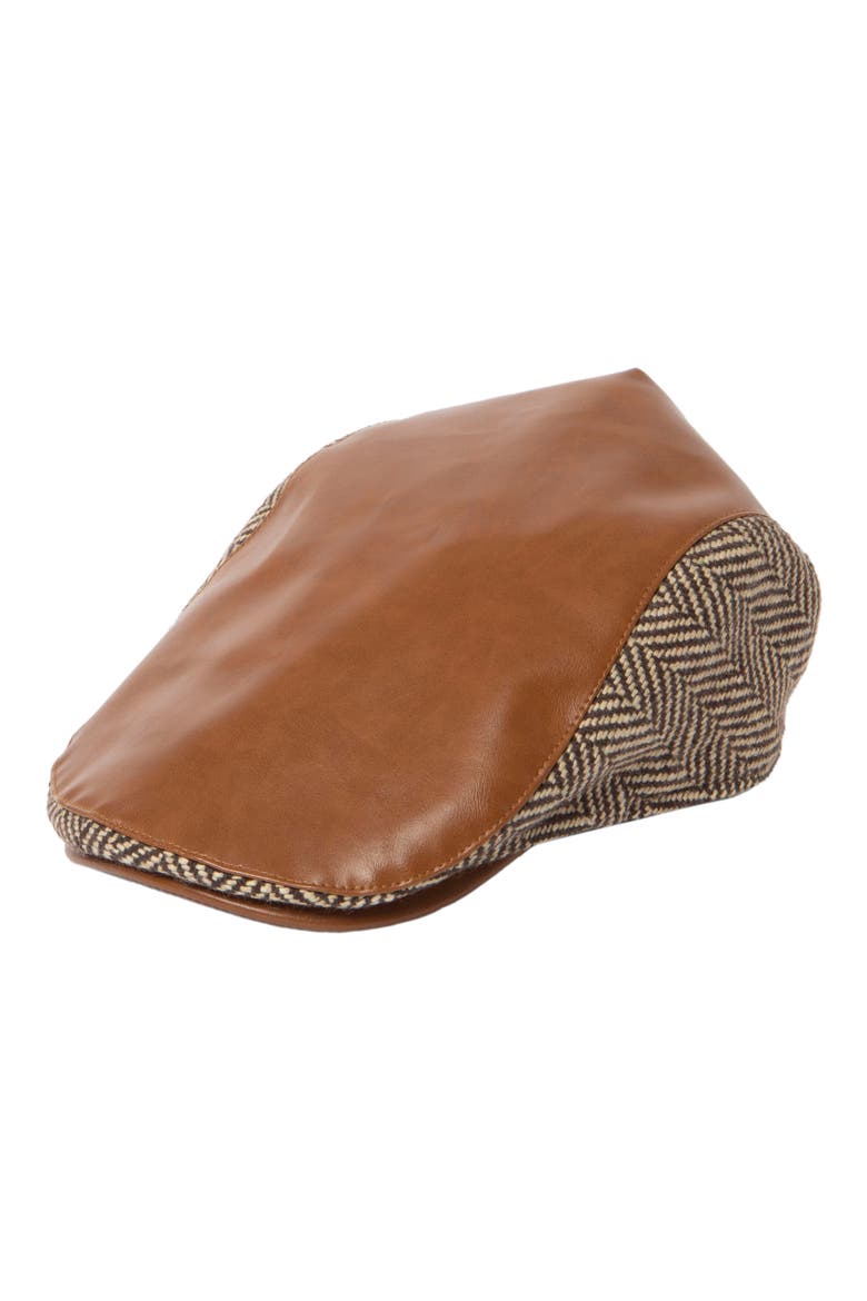 Faux Leather Herringbone Driving Cap, Main, color, BROWN