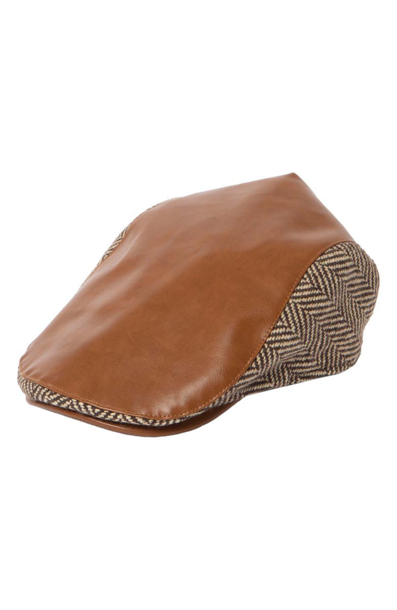 San Diego Hat Faux Leather Herringbone Driving Cap, Main, color, Brown