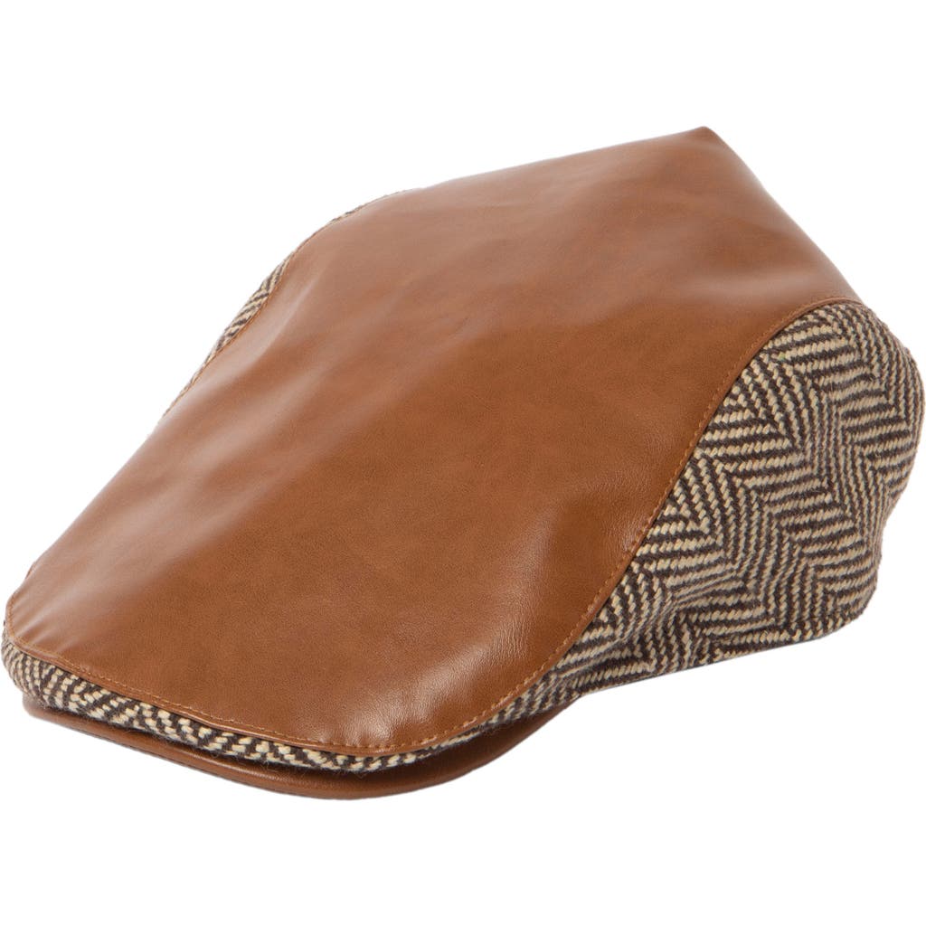 San Diego Hat Faux Leather Herringbone Driving Cap In Brown