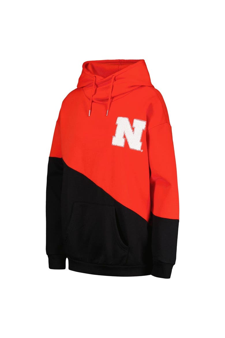 Women's Gameday Couture Scarlet/Black Nebraska Huskers Matchmaker Diagonal Cowl Pullover Hoodie, Alternate, color, Scarlet