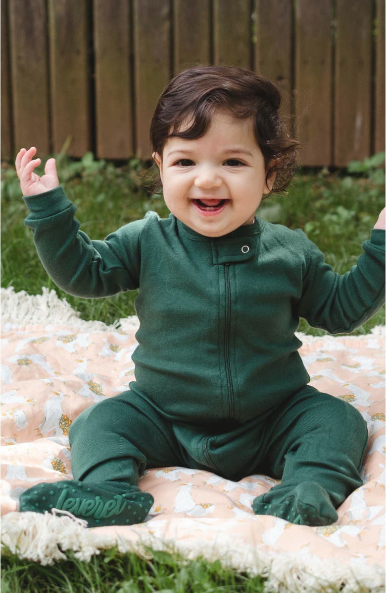 Leveret Footed Solid Cotton Matching Family Pajamas, Alternate, color, Uniform Green
