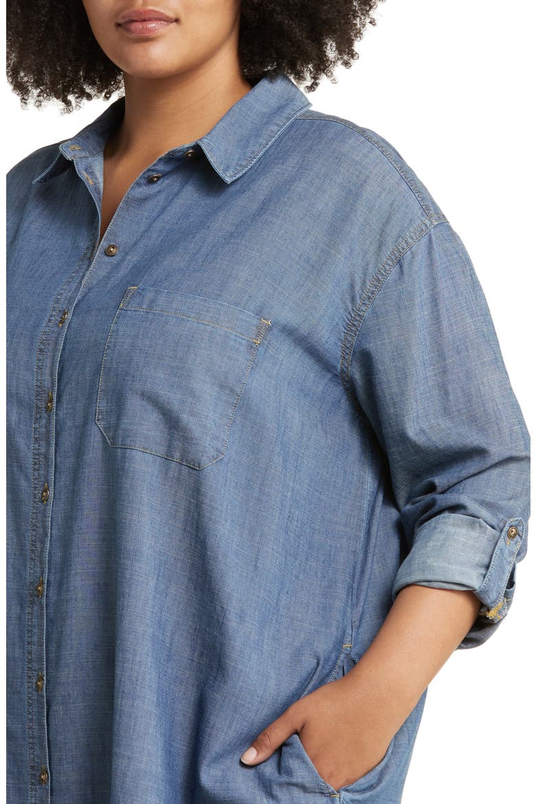 Roll Tab A-Line Chambray Shirtdress, Alternate, color, MEDIUM WASH