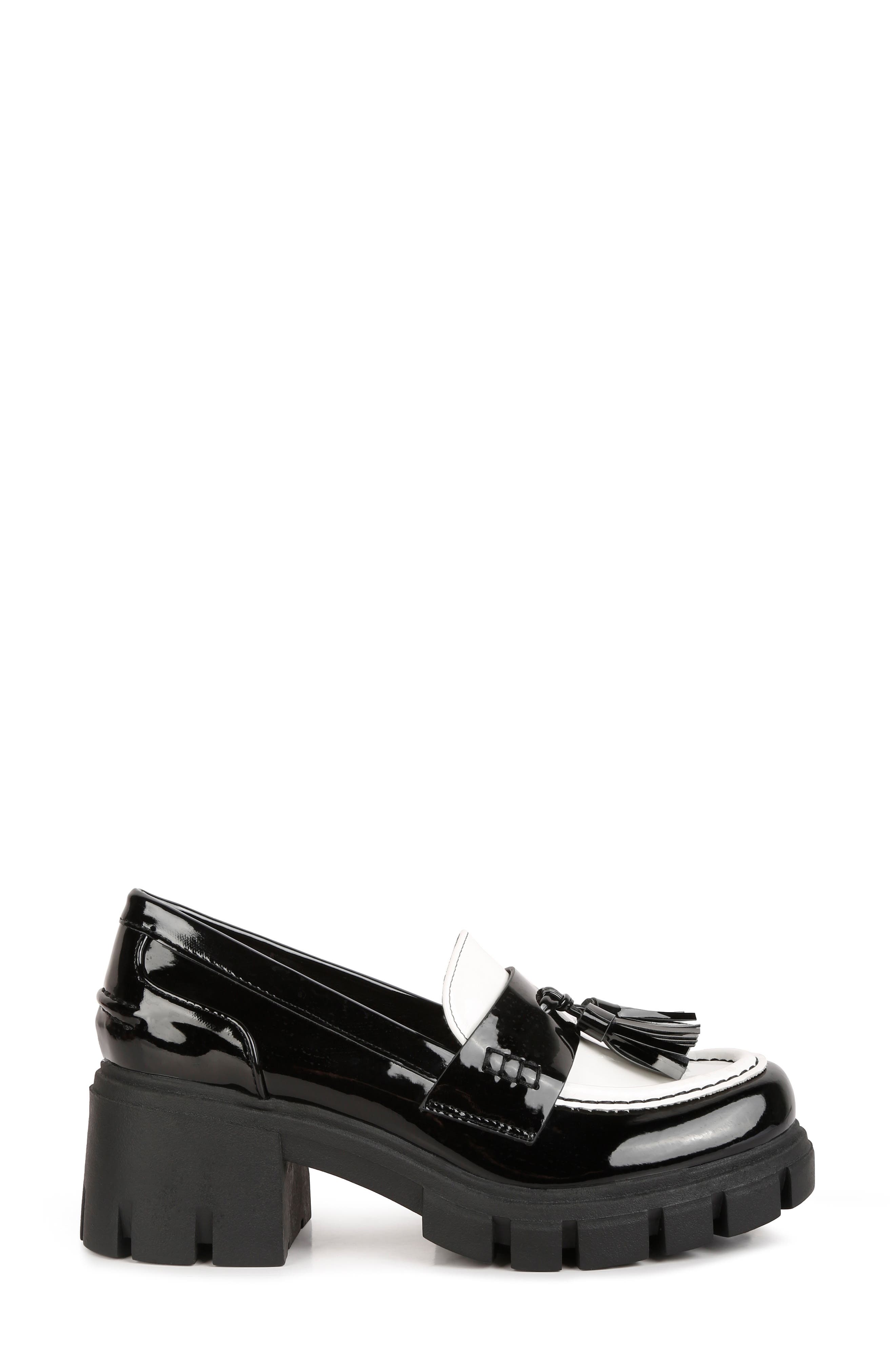 LONDON RAG Jonah Tassel Loafer Pump, Alternate, color, Black/White
