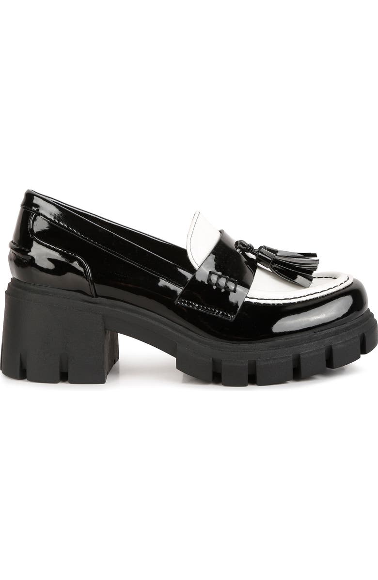 LONDON RAG Jonah Tassel Loafer Pump, Alternate, color, Black/White