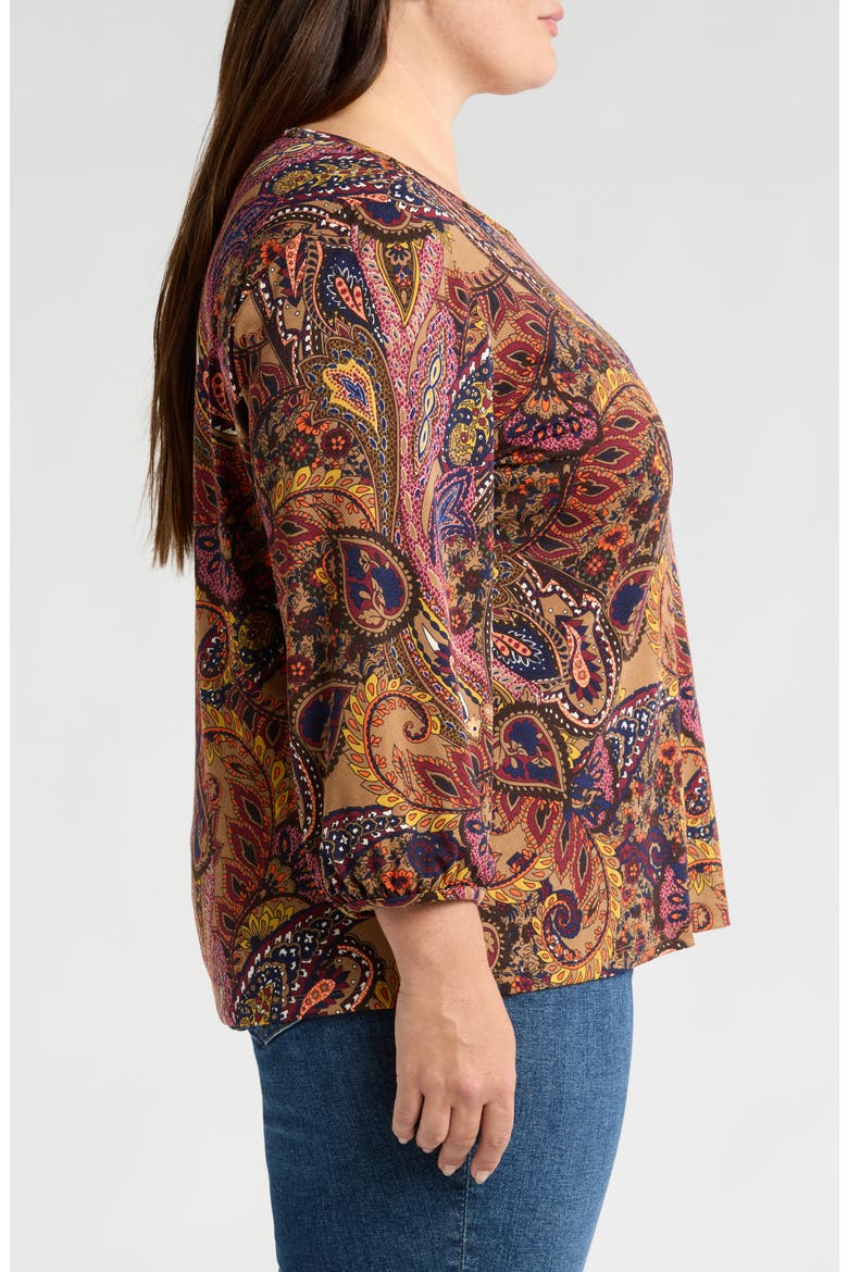 Moss Print Crepe Top, Alternate, color, CARAMEL MULTI