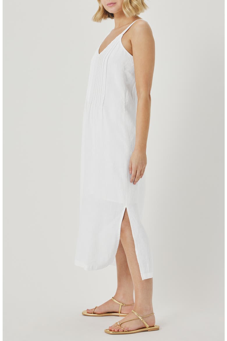 Stella Pintuck Detail Linen Dress, Alternate, color, WHITE