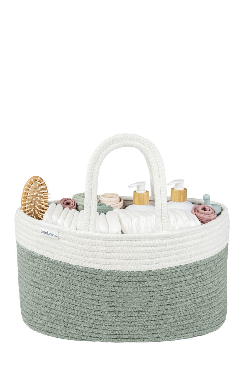 Comfy Cubs Rope Diaper Caddy, Main, color, Sage