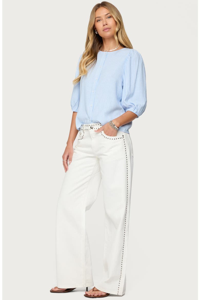 Quincy Studded Low Rise Baggy Jeans, Alternate, color, WHITE