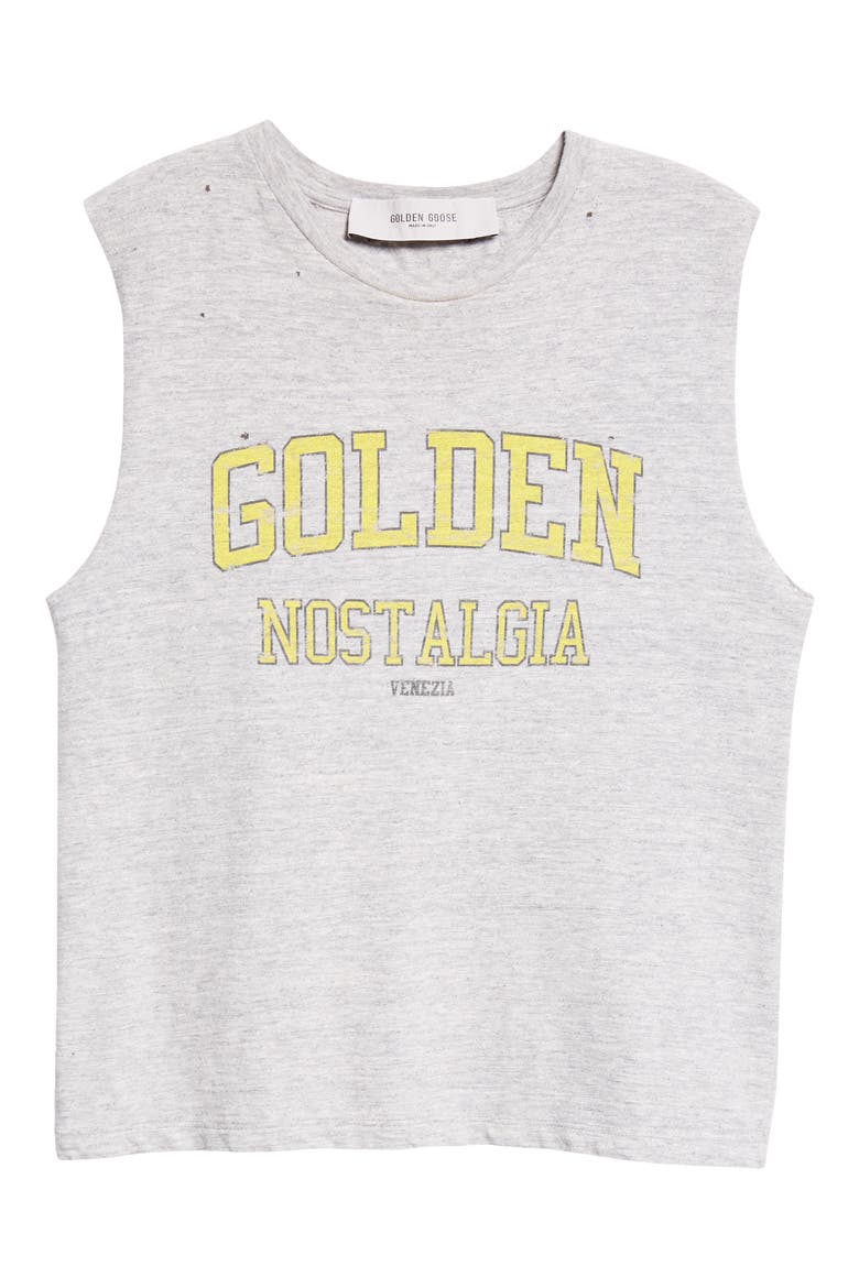 Slim Fit Distressed Graphic Tank, Alternate, color, GREY MELANGE/ YELLOW