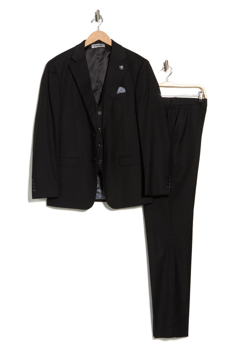 Black Mélange 3-Piece Suit, Alternate, color, BLACK