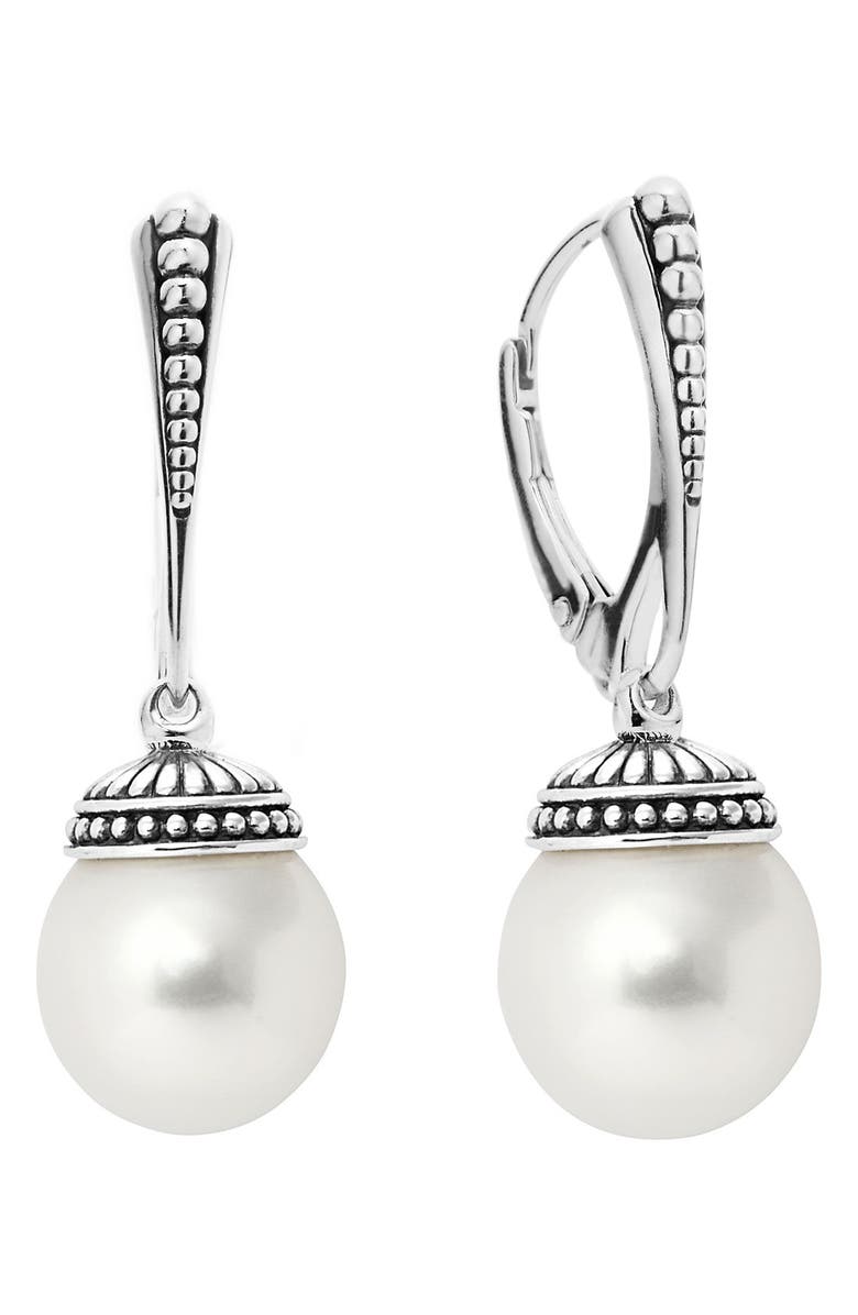 LAGOS Luna Freshwater Pearl Drop Earrings, Main, color, Silver/ Pearl