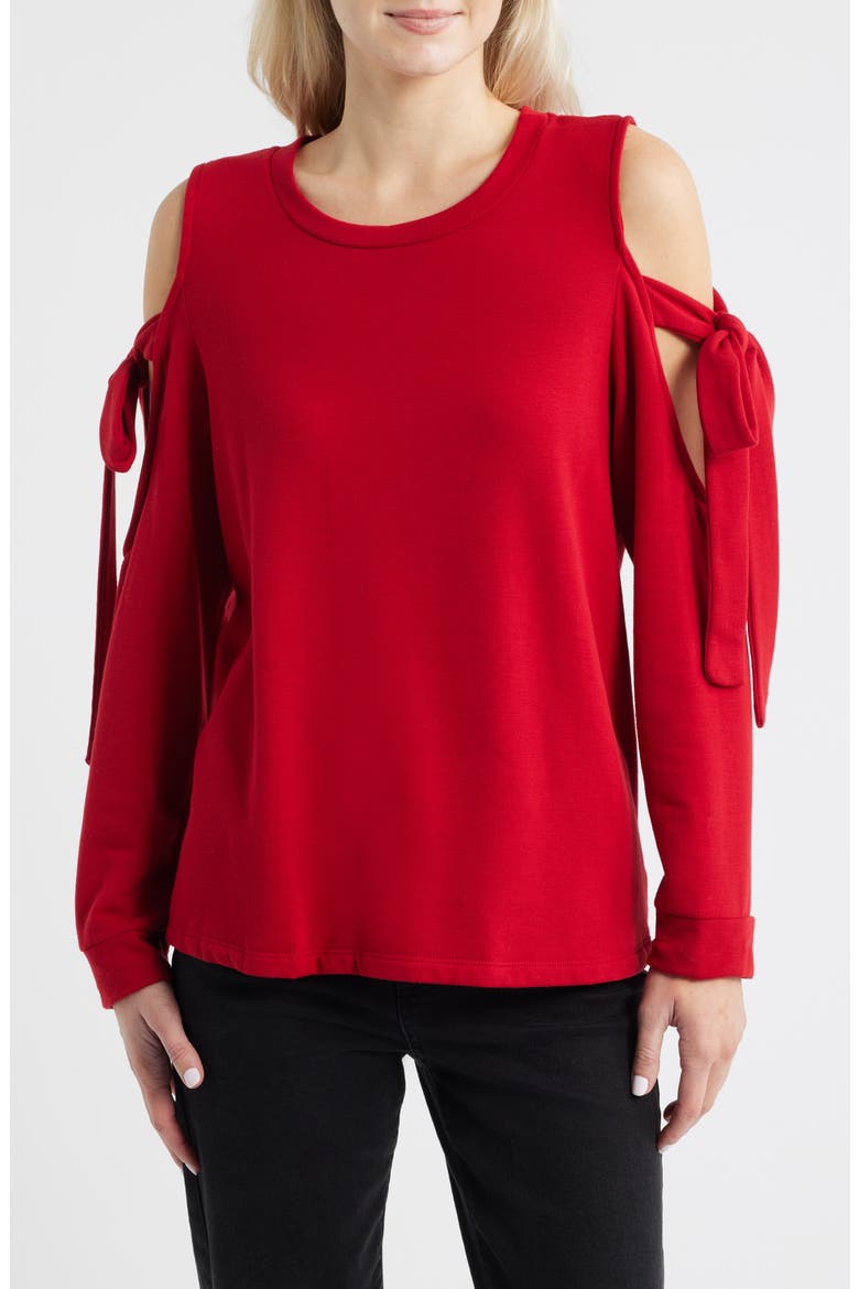 Cold Shoulder Tie Sleeve Sweatshirt, Main, color, RED CHILI
