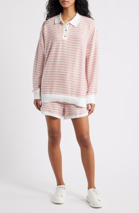 Dealia Stripe Polo Sweater & Shorts Set