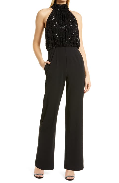Sequin Bodice Halter Neck Jumpsuit