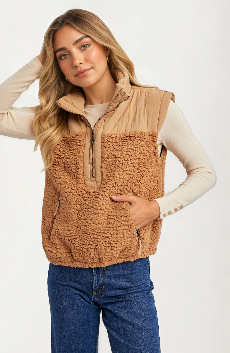 Knit and Lounge Textured Quilted Zip Vest, Alternate, color, 