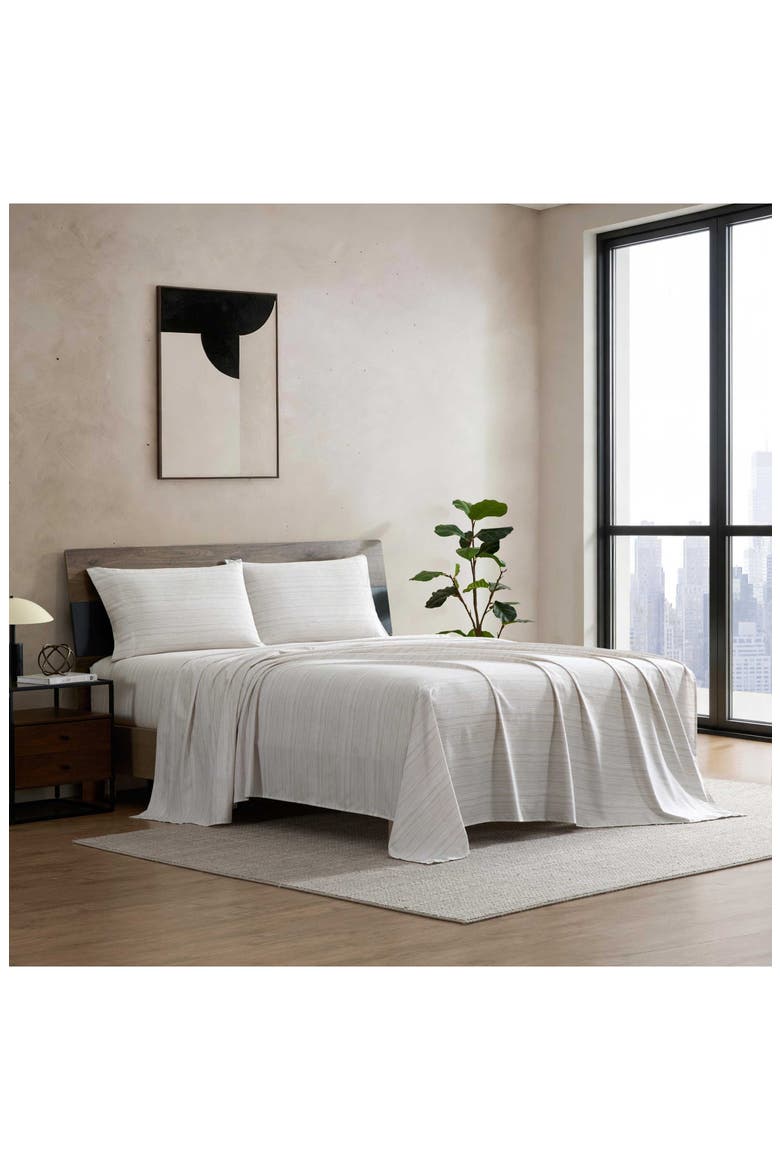 Textured Stripe Microfiber Sheet Set, Alternate, color, WHITE/ CHAI