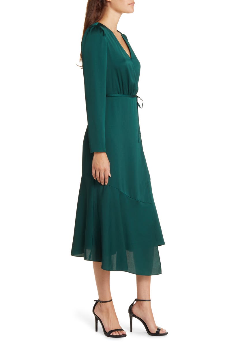 Anne Klein Long Sleeve Satin Faux Wrap Dress, Alternate, color, 