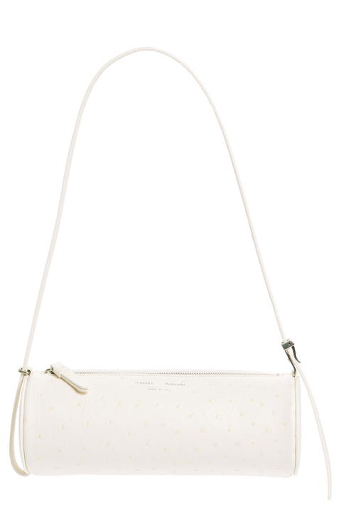 Mini Silo Ostrich Embossed Leather Shoulder Bag