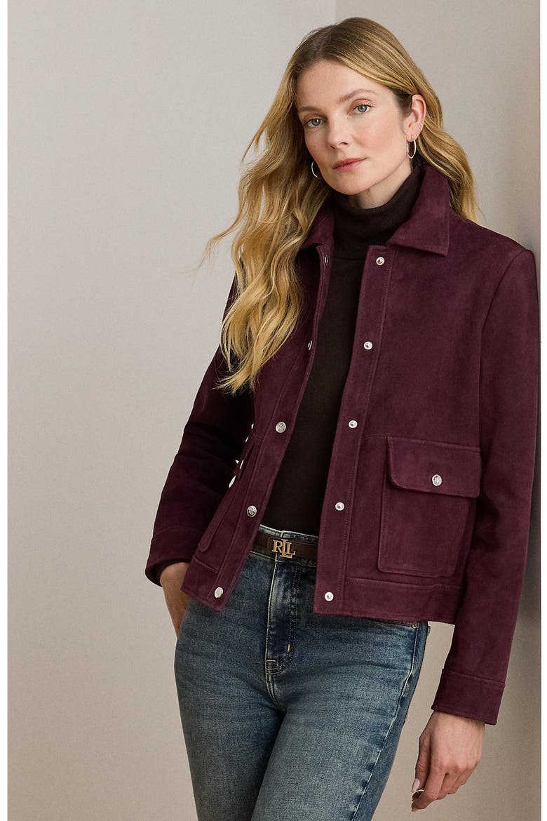 Suede Jacket, Alternate, color, PINOT NOIR