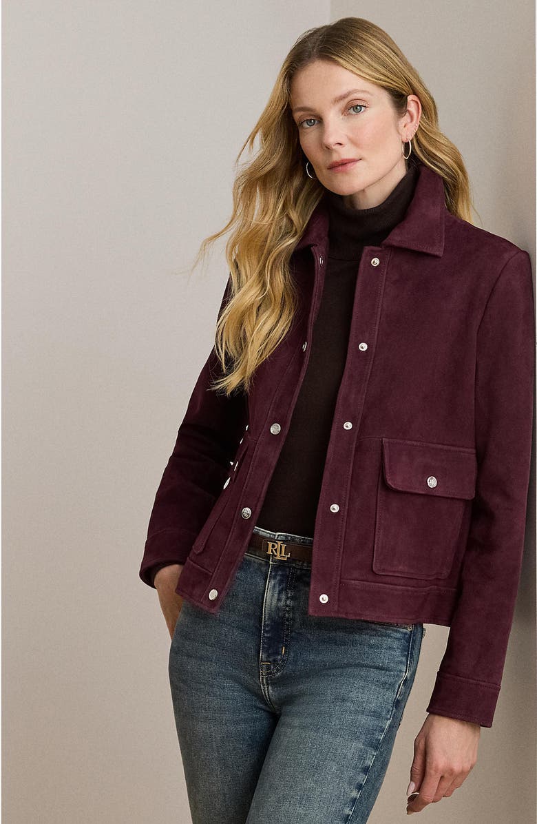 Lauren Ralph Lauren Suede Jacket, Alternate, color, Pinot Noir