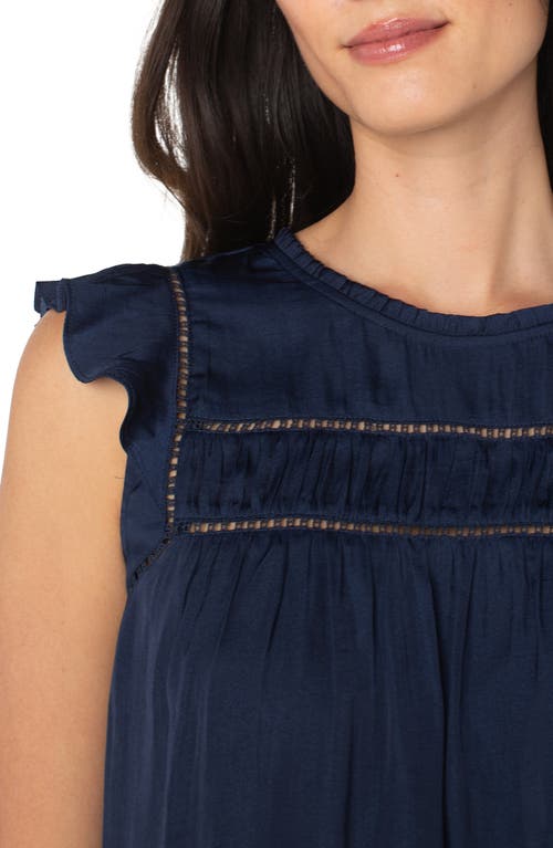 Liverpool Los Angeles Openwork Detail Flutter Sleeve Top In Blue