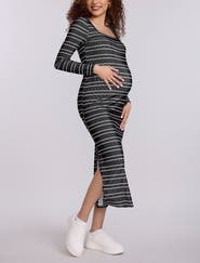 MOTHERHOOD MATERNITY Square Neck Rib Knit Long Sleeve Bodycon Maxi Dress