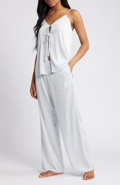 Tie Front Satin Pajamas
