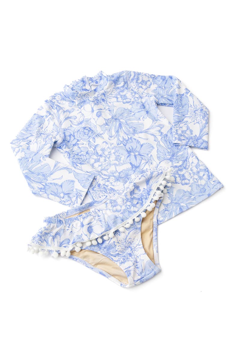 Shade Critters Kids' Long Sleeve UPF 50+ Two-Piece Rashguard Swimsuit, Alternate, color, Blue