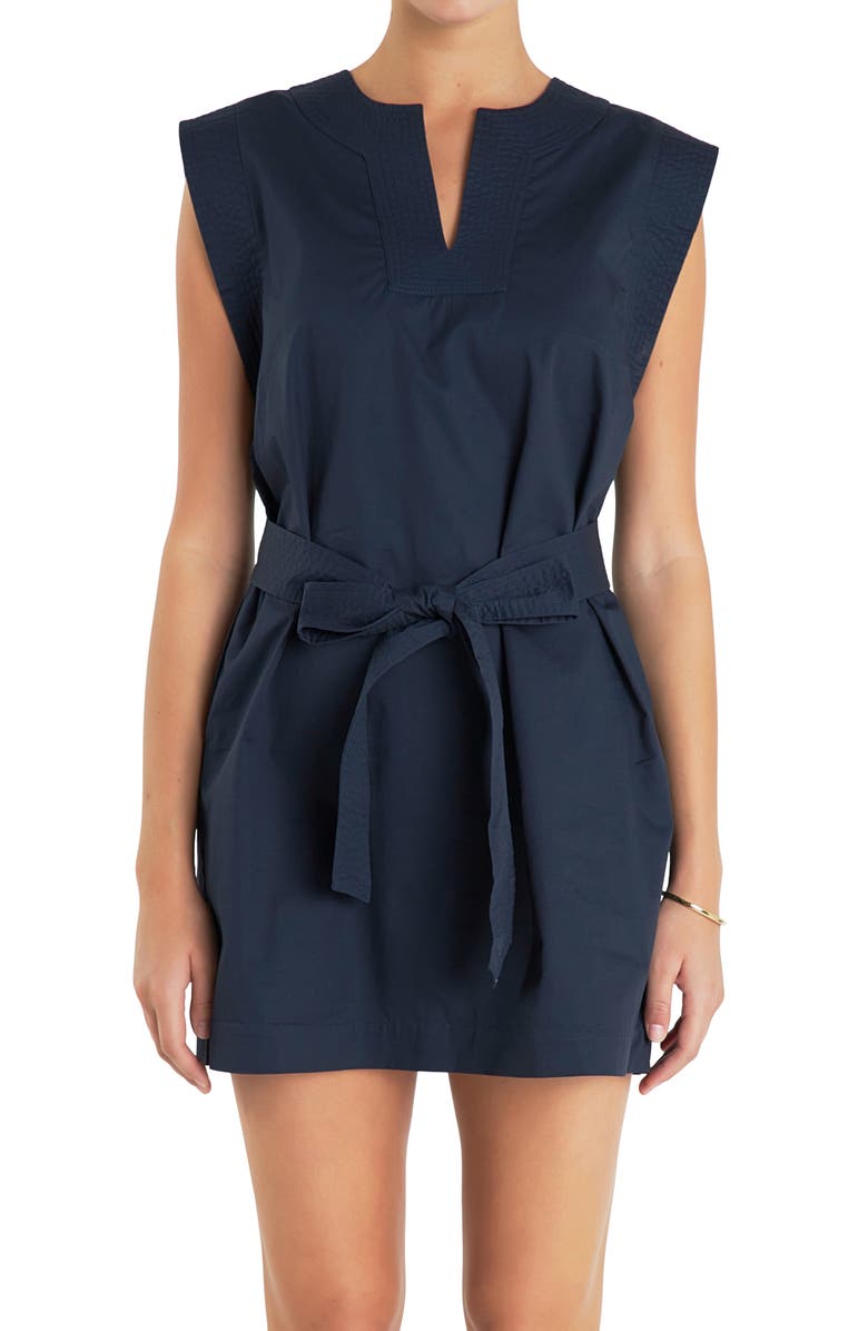 English Factory Belted Cotton Minidress, Alternate, color, Navy
