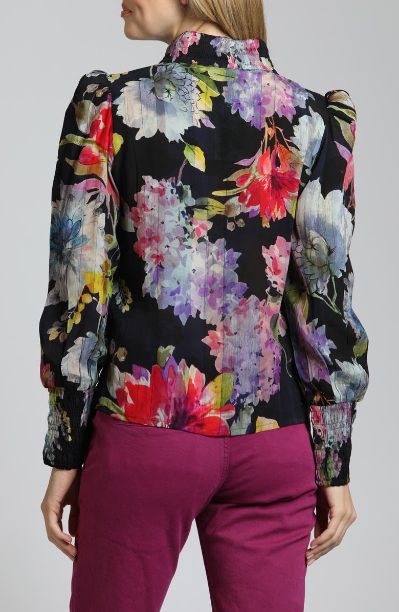 APNY Puff Shoulder Button Front Top, Alternate, color, Black Floral Multi
