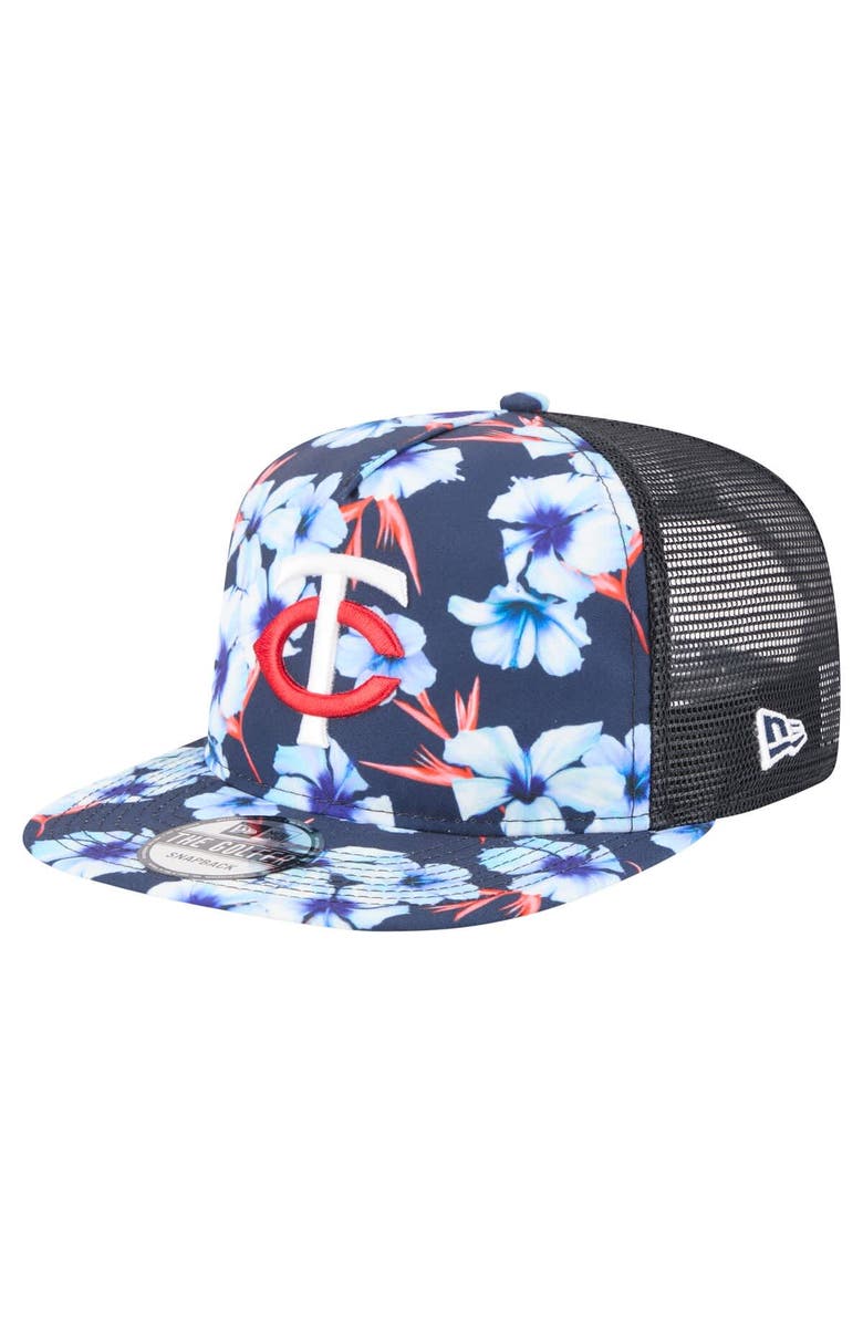 New Era Men's New Era Navy Minnesota Twins Adventure Pattern Golfer Trucker Snapback Hat, Main, color,