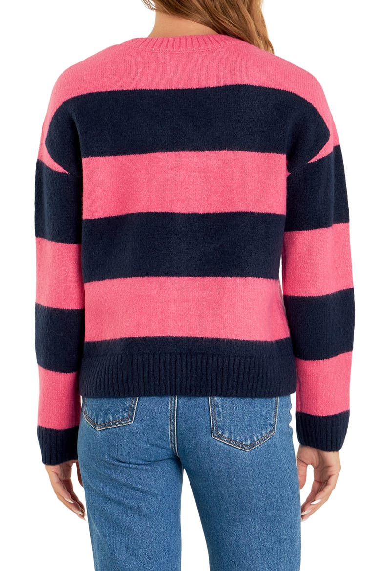 Bold Stripe Crewneck Sweater, Alternate, color, PINK/ NAVY