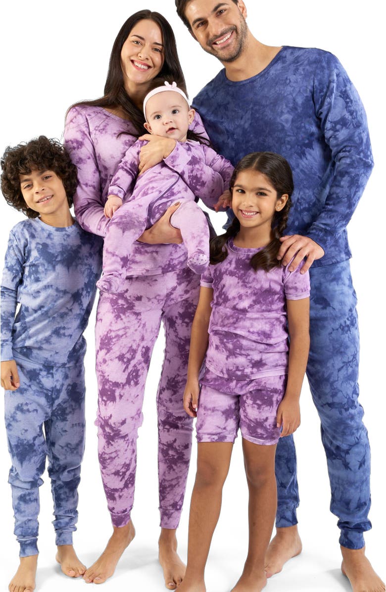 Leveret Footed Cotton Pajamas Matching Family Coordinated Tie Dye Prints, Alternate, color, Tie Dye Purple Mix