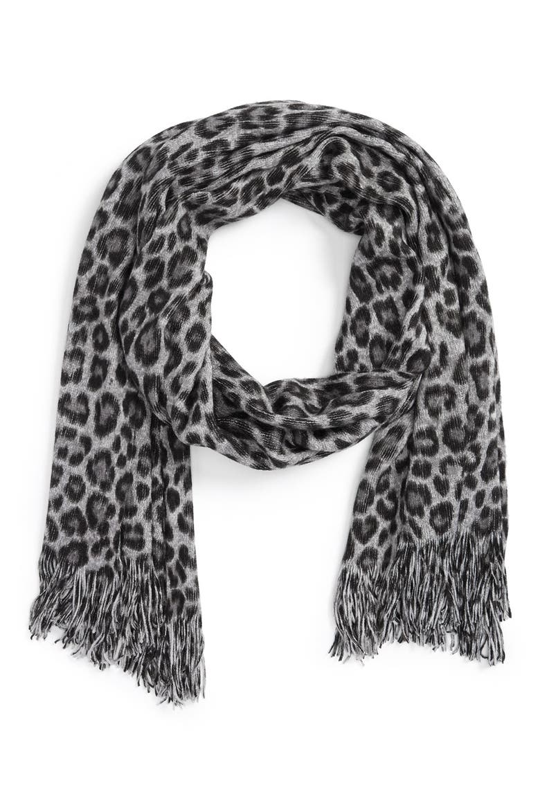 Leopard Print Scarf, Main, color, GREY