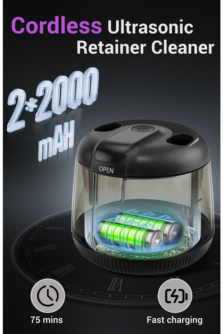 Cordless Ultrasonic Retainer & Jewelry Cleaning Pod with Digital Timer, Alternate, color, Black
