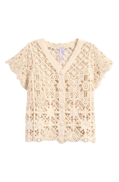 Good Luck Girl Kids' Open Stitch Knit Button-up Top In Sand