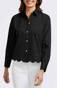 Foxcroft Scarlett Scallop Hem Button-Up Shirt