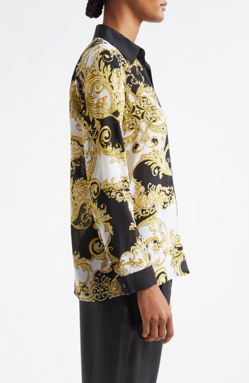 L'agence Gio Scroll Print Silk Button-up Shirt In Multi