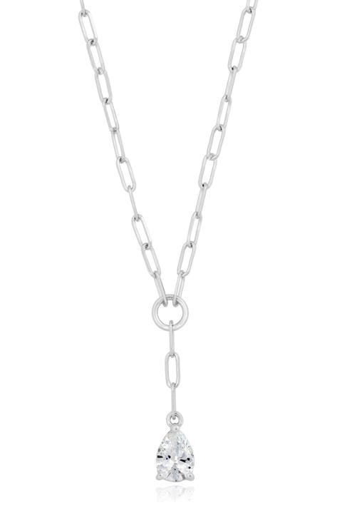 Pear-Cut Cubic Zirconia Paperclip Pendant Necklace