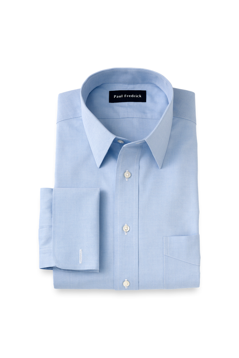 Non-iron Cotton Pinpoint Solid Point Collar French Cuff Dress Shirt, Main, color, Blue