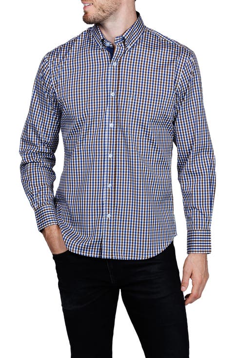 Classic Fit Check Print Performance Button-Down Shirt