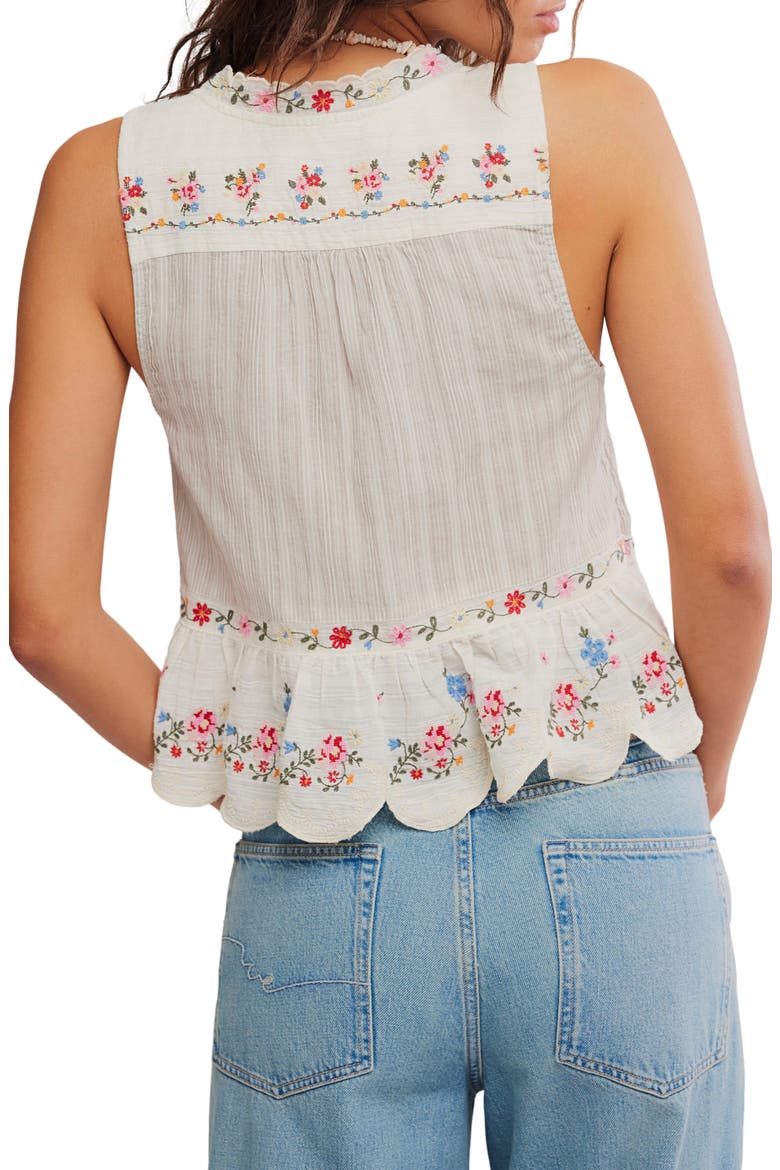 Ellis Embroidered Cotton Button-Up Top, Alternate, color, TEA COMBO