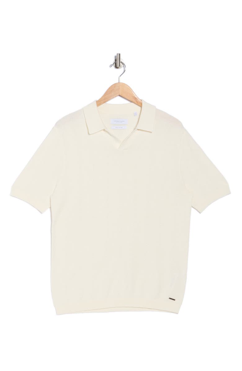 DENIM AND FLOWER Textured Diamond Cotton Polo, Alternate, color, Off White