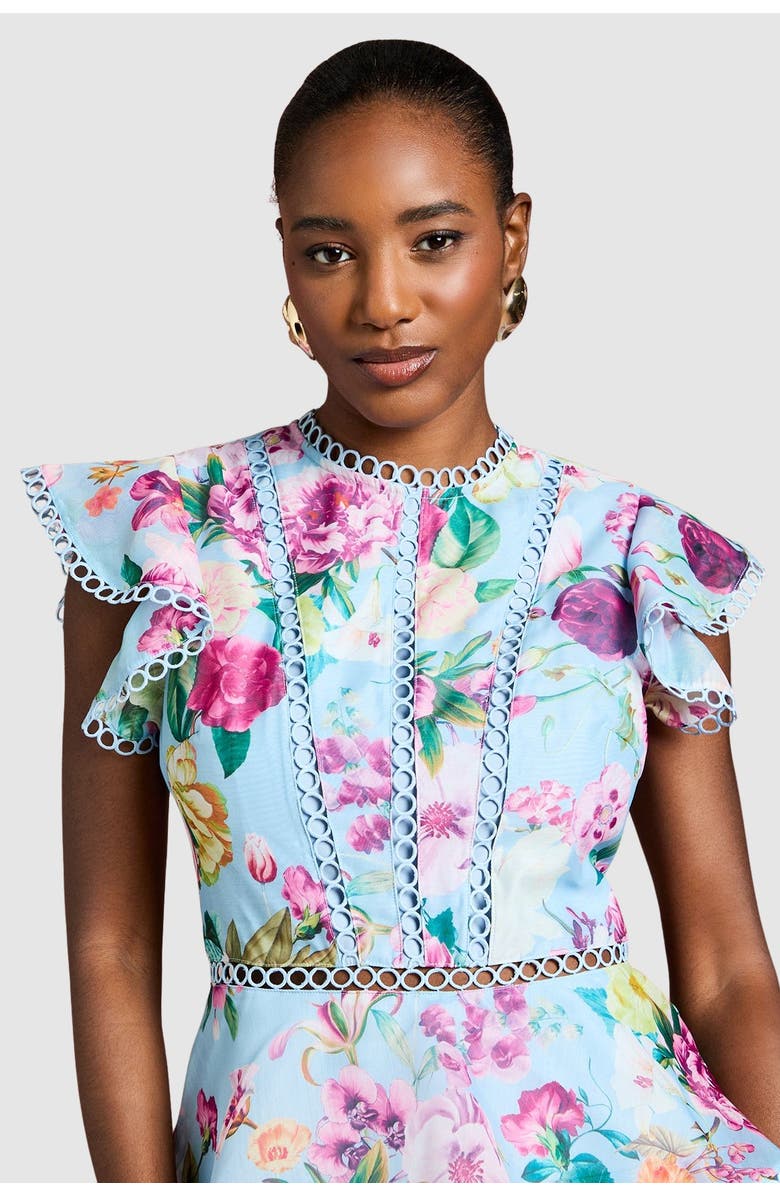 Coast Lace Trim Tiered Organza Midi Dress, Alternate, color, Pale Blue