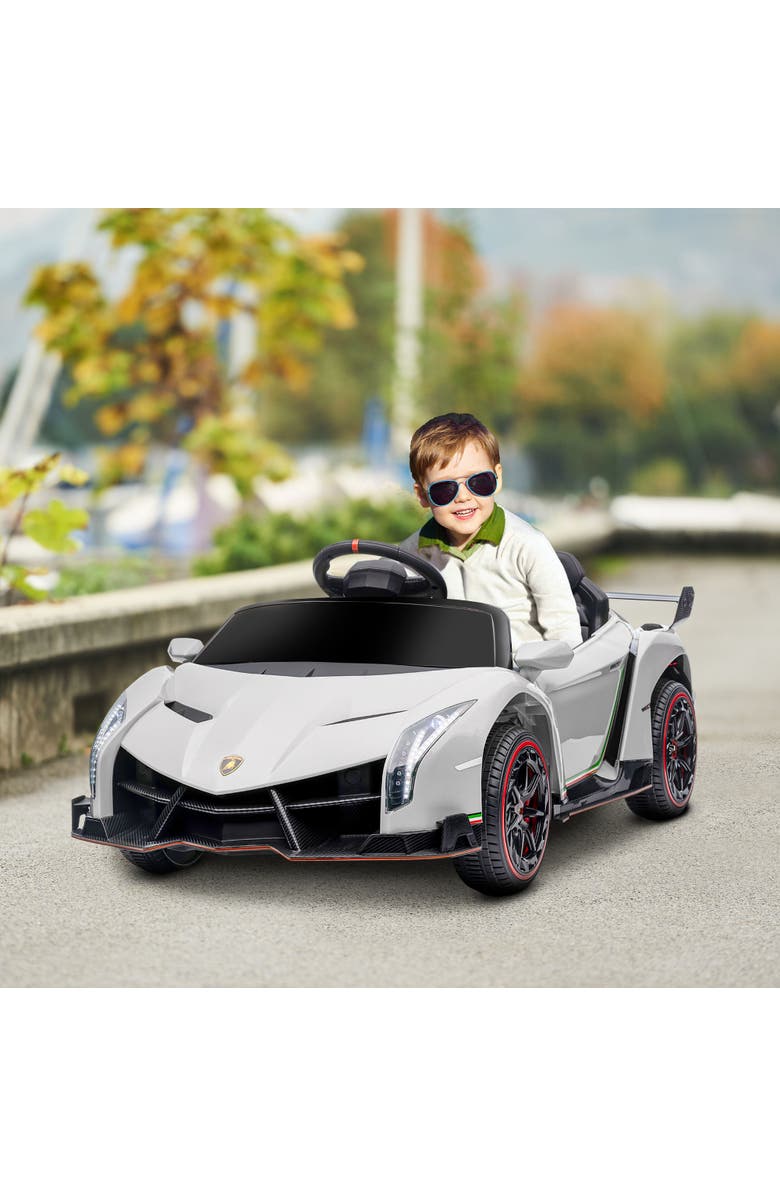 Aosom Lamborghini Veneno 12V Kids Car with Butterfly Doors, Remote, Music, Alternate, color, White