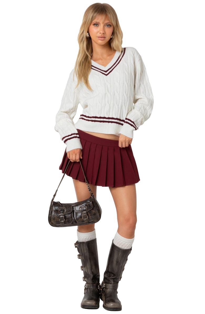 EDIKTED Dean Cable Knit Crop V-Neck Sweater, Alternate, color, Cream