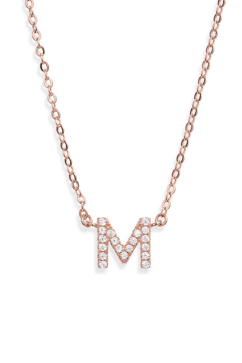 Delicate Cubic Zirconia Initial Pendant Necklace, Main, color, M - CLEAR- ROSE GOLD