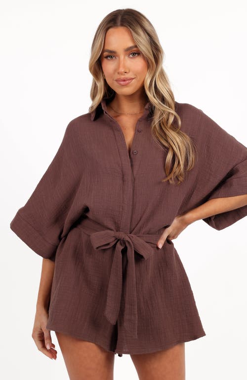 Petal And Pup Petal & Pup Jemmy Tie Waist Cotton Gauze Romper In Brown